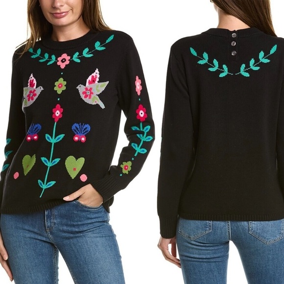 Tyler Boe Sweaters - Gilt Taylor Boe Homespun Entarisa Sweater Womens L Whimsigoth Floral Embroidery
